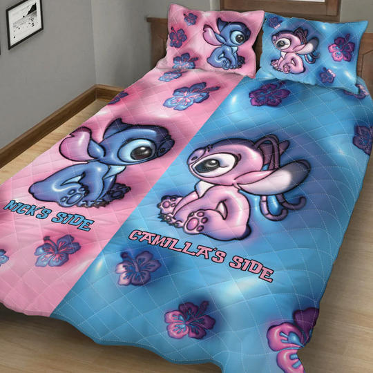 Personalized Stitch And Angel Disney Bedding Set, Cartoon Bedding