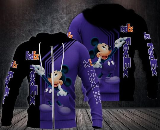Disney Mickey Mouse FedEx Hoodie, FedEx Ground 3D Printed Zip Hoodie
