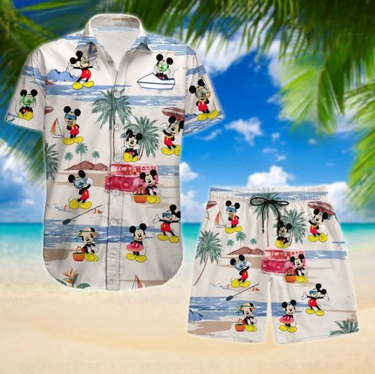 Mickey Mouse Disney Hawaiian Shirt And Shorts, Disney Aloha Set