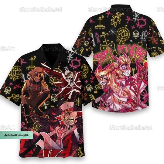 Alastor Hawaii Shirt, Hazbin Hotel Shirt, Alastor Hazbin Button Shirt