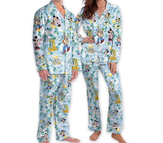 Floral Disney Easter Pajamas Mickey Bunny Adult Pajamas Sets