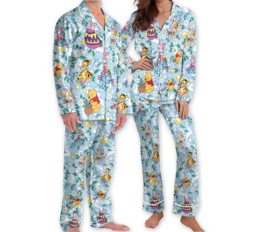 Funny Disney Easter Pajamas Pooh and Friends Adult Pajamas Sets
