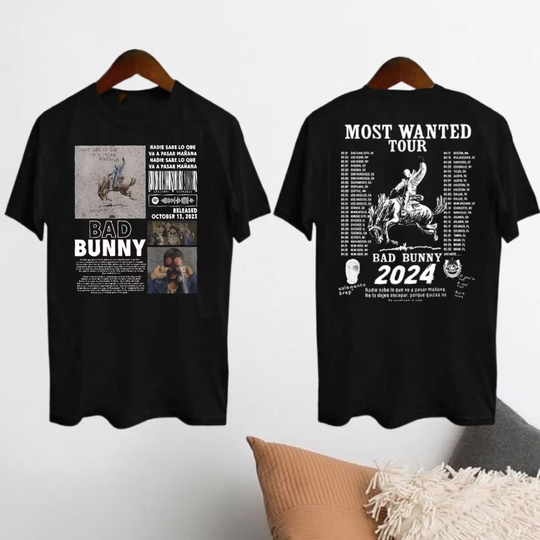 Discover Bad Bunny 2024 Concert T-shirt, Most Wanted Tour 2024 Bad Bunny Shirt