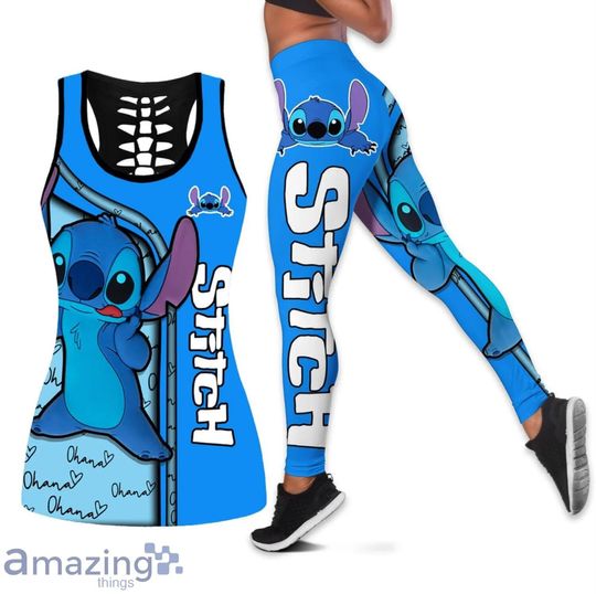 Discover Stitch Women's Book Hollow Vest + Women's Leggings Yoga Suit Fitness Leggings Sports Suit Disney Tank Top Legging Set Outfit