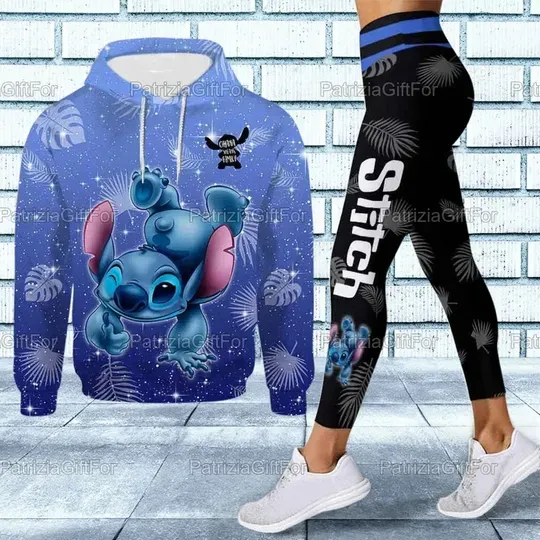 Discover Disney Stitch 3D Hoodie Women's Hoodie Set Disney Yoga Hoodie Leggings