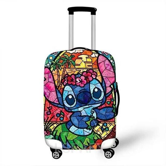 Disney Stitch Hawaii Dancing Vibes Stained Glasses Pattern Luggage Cover