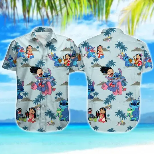 Stitch And Lilo Surf Hawaiian Shirt For Men's Disney