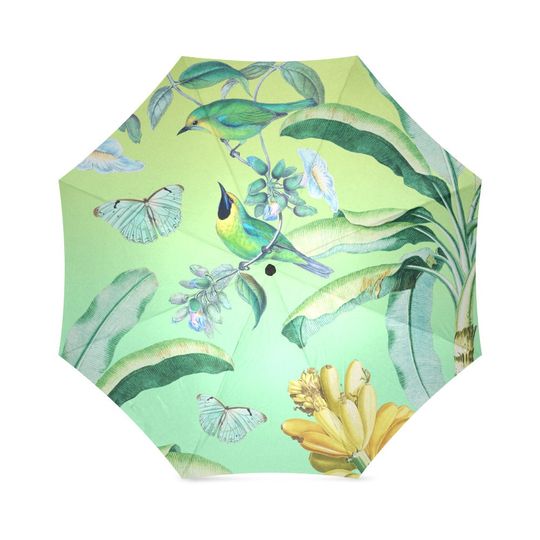 Jungle Dreams Green Tropical Butterfly Banana Bird Umbrella