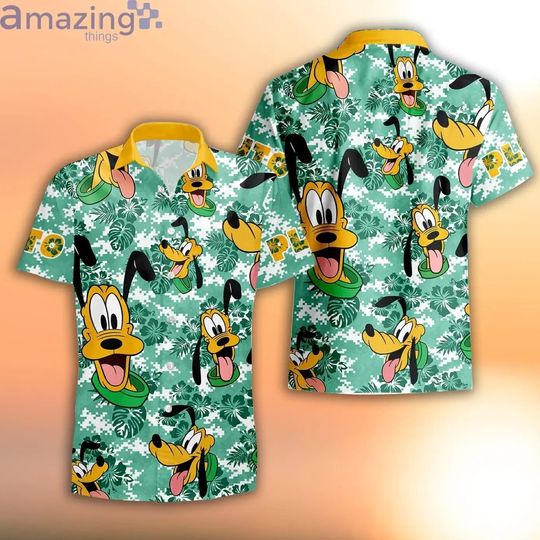 Pluto Dog Orange Green Strips Summer Tropical Disney Hawaiian Shirt