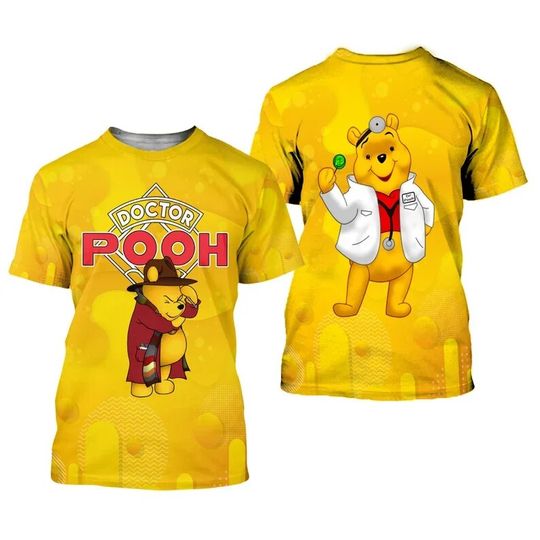 Dr. Winnie The Pooh 3D T-Shirt Yellow Button Pattern Disney Clothing Unisex Casual T-Shirt