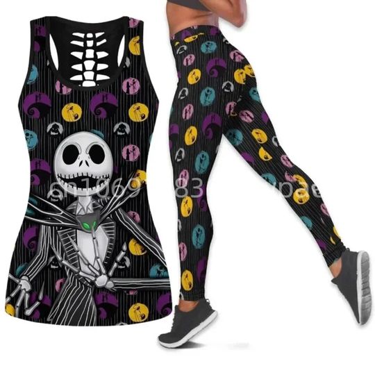 Jack Skellington Women Cutout Tank Top Leggings Yoga Set S
