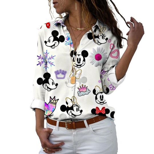Discover Spring Autumn Disney Mickey and Minnie Anime Casual Shirt