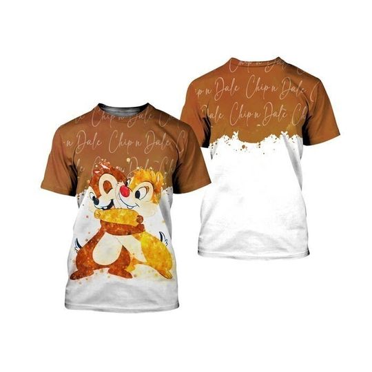 Chip & Dale Chipmunks Brown Watercolor Glitter Disney Cartoon Outfits T-Shirt