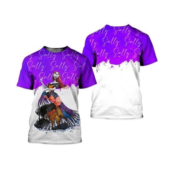 Sally Purple Watercolor Glitter Disney Graphics Cartoon Outfits T-Shirt