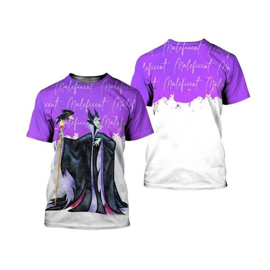 Maleficent Villian Purple Watercolor Glitter Disney Graphics Cartoon T-Shirt