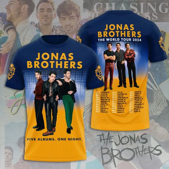 Jonas Brothers Five Albums One Night The Tour 2024 3D T-Shirt