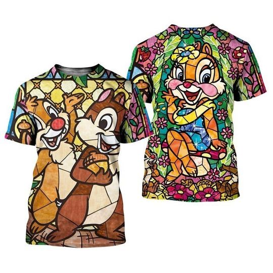 Chipmunks Chip 'N' Dale Geometric Patterns Disney Graphic Cartoon  T-Shirt