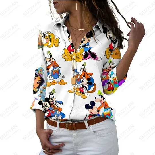 Discover Disney Cartoon Pattern Mickey Minnie Simple Women's Blouses