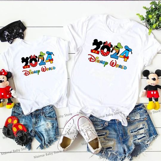 Discover 2024 Disney World Print Family Matching Shirts Disneyworld Trip Outfits