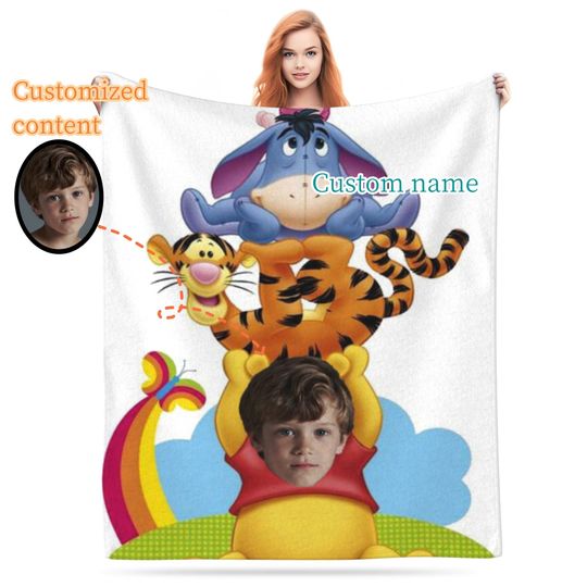 Personalized Disney Winnie the Pooh Throw Blanket, Custom Photo