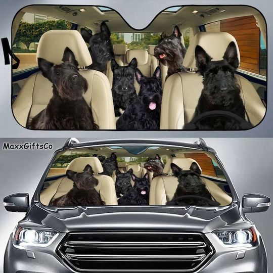 Scottish terrier car sun shade, scottish terrier windshield, dogs family sunshade