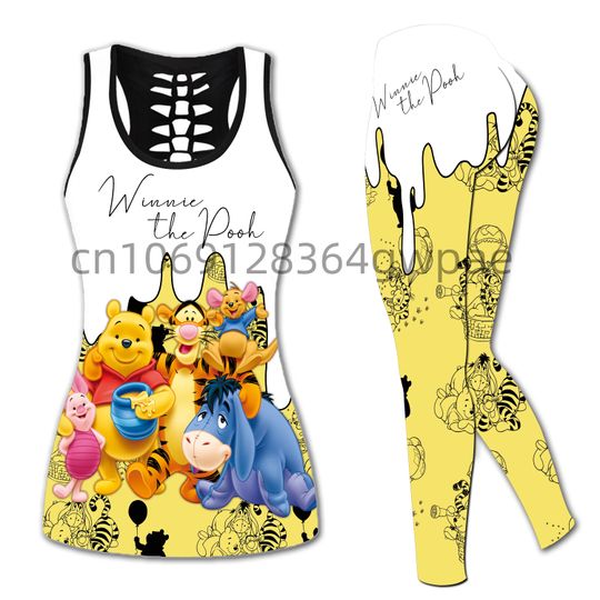 Disney Eeyore Women's Cutout Tank Top Leggings Yoga Set Summer Fitness