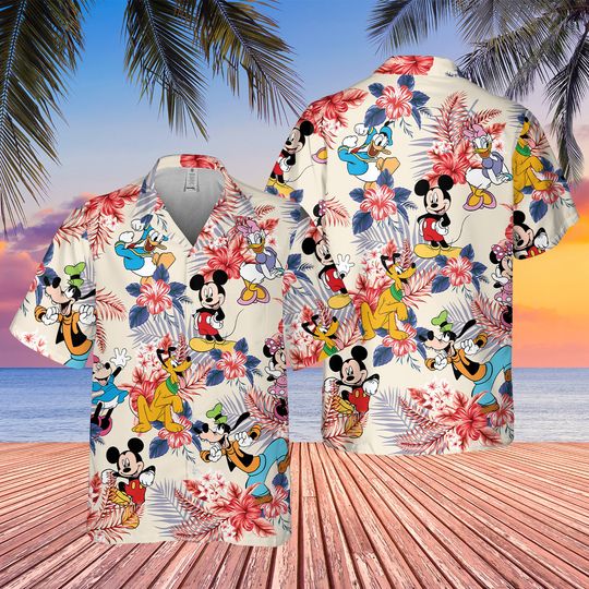 Discover Mickey and Friends Hawaiian Shirt, Comfort Colors WDW Hawaiian Shirt, 4th of July Shirt