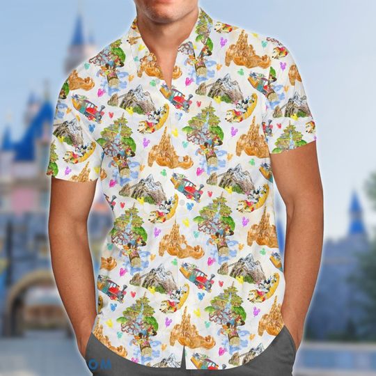 Watercolor Magical Waterfall Aloha Shirt, Joyful Castle 3D All Over Printed Hawaiian Shirt