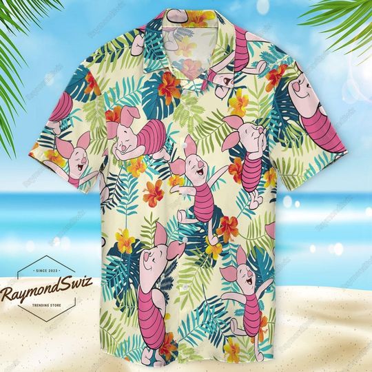 Piglet Button Shirt, Piglet Hawaiian Shirt, Winnie The Pooh