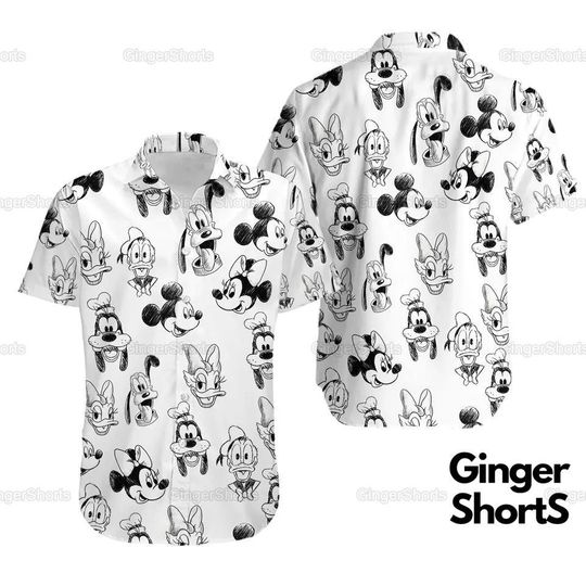 Discover Disney Hawaiian Shirt, Mickey Sketch 3D Button Shirt