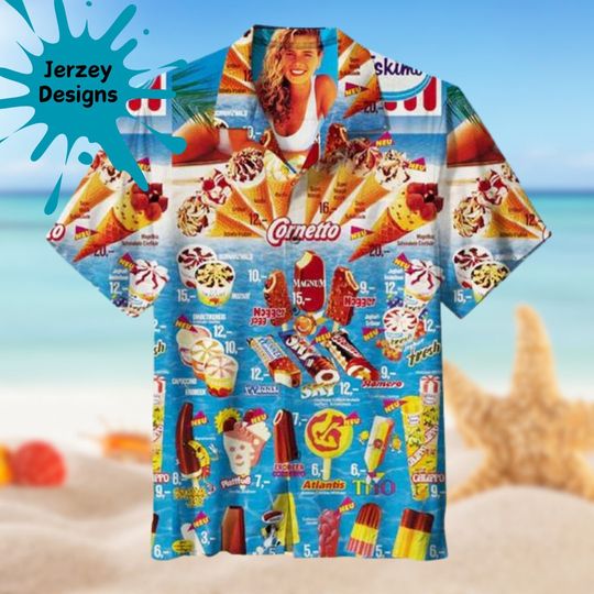 Ice Cream Hawaiian Shirt Print Tropical Summer Beach