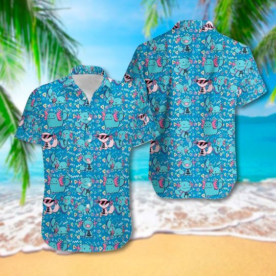 Discover Blue Axolotl Character 3D All Over Printed Hawaiian Shirt