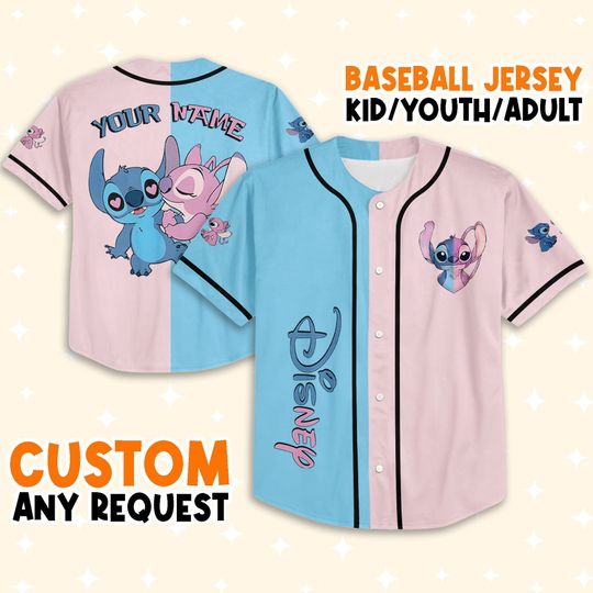 Personalized Stitch And Angel Disney Baseball Jersey, Disney Jersey