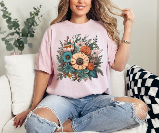 Discover Boho Wildflowers Shirt, Gift For Her, Plant Shirts, Floral Shirt, Botanical Shirt