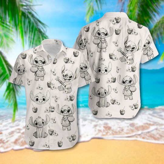 Discover Cute Alien Dog Sketching 3D All Over Printed Hawaiian Shirt