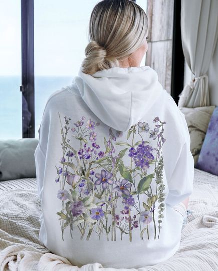Discover Vintage Pressed Flowers Hoodie, Boho Cottagecore Pastel Botanical Floral Hoodie