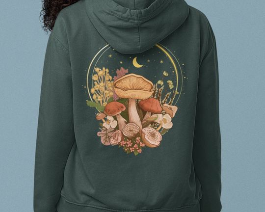 Mushroom Cottagecore Hoodie, Aesthetic Magic Mushroom Wildflower Hoodie