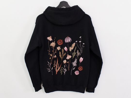 Discover Vintage Pressed Flowers Hoodie, Boho Cottagecore Pastel Botanical Floral Hoodie