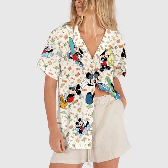 Discover Funny Disney Beach Mickey Hawaii Short Sleeve Shirt, Mickey Button Up Shirt