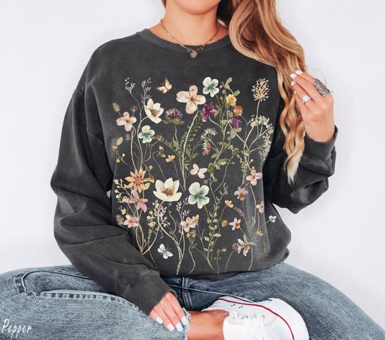 Discover Vintage Pressed Flowers Comfort Colors Sweatshirt