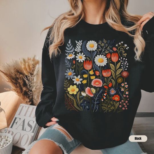 Discover Vintage Pressed Flowers Sweatshirt, Boho Cottagecore Sweatshirt