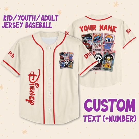 Discover Personalized Horror Stitch Halloween Disney Baseball Jersey, Disney Jersey