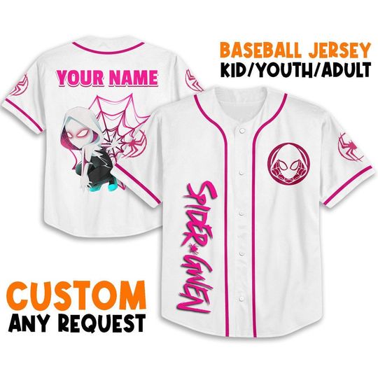 Personalized Spider-Man Across the Spider Verse Gwen Stacy Baseball Jersey, Superhero Jersey