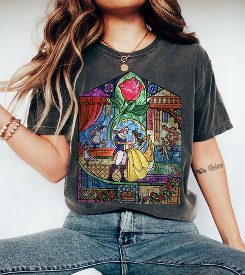 Discover Disney Beauty & The Beast Stained Glass Rose Belle T-shirt
