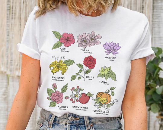Discover Disney Princesses Types Of Flowers T-shirt