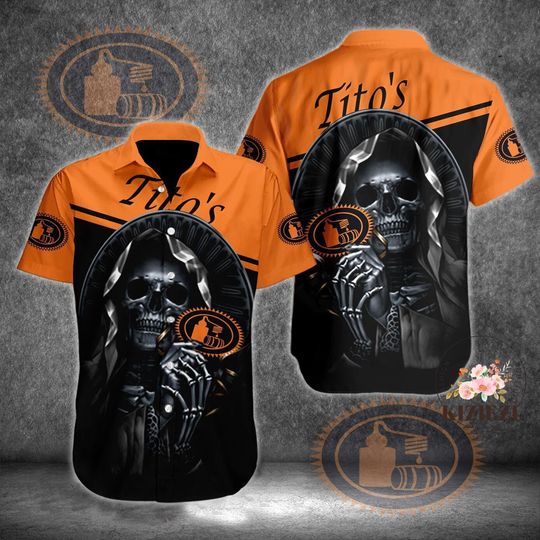 Tito Skull Button Shirt, Titos Vodka Shirt, Vodka Alcohol Alcoholic Shirt