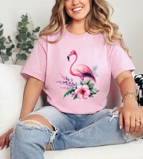 Cool Flamingo Shirt, Floral Summer T-Shirt, Flamingo Shirts
