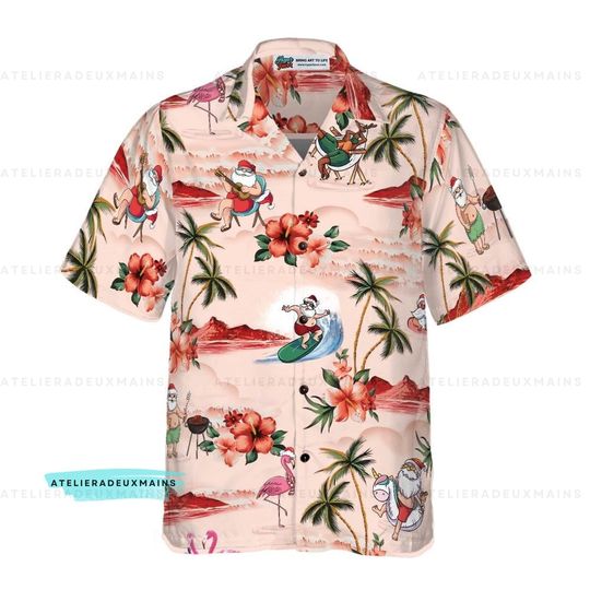 Santa Claus Hawaiian Shirt, Tropical Santa Hawaiian Shirt
