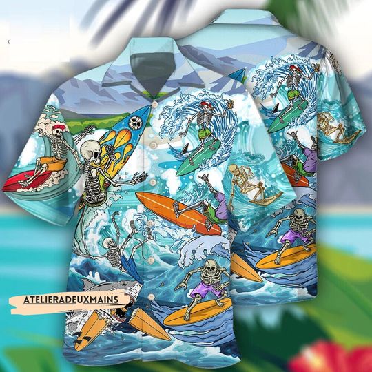 Discover Surfing skull cool Hawaiian shirt 3D, Father Day Gift, Aloha Summer Shirt