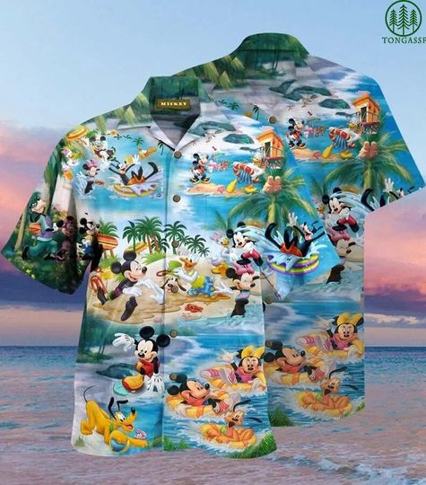 Mickey Daisy Pluto Disney Cartoon Picnic Hawaiian Beach Shirt